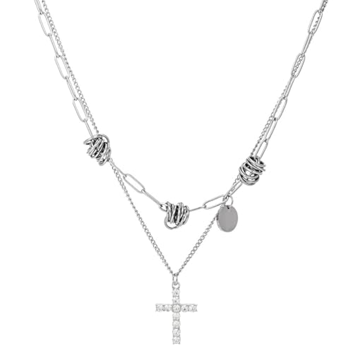 KIRZAX Kreuz Kette Herren,Doppelschicht Kreuz Halskette,Titanstahl 5mm Nicht Verblassen Robuste Kubanische Kette,mit Kreuz Anhänger Kette,Christentum Schmuck Herren(45cm+5cm) von KIRZAX