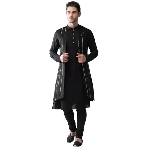 KISAH Kurta Herren-Pyjama-Set mit offener Jacke und Pyjama, indische ethnische Kurta-Weste, Pyjama-Set für Hochzeiten und festliche Anlässe, Peanut, 38 von KISAH