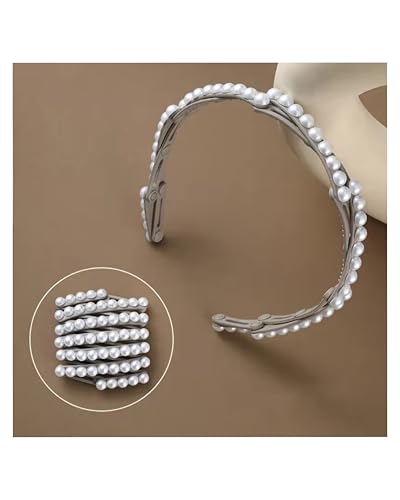 KISHMEHAR Mattes, faltbares Perlen-Stirnband für Damen und Mädchen, kompaktes, tragbares, rutschfestes Kamm-Haarband mit einziehbaren Zähnen, 1 Stück, (Grau, Einheitsgröße) von KISHMEHAR