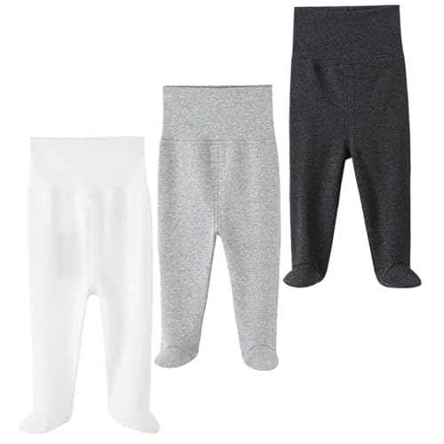 KISLOVE Baby Kleinkind Unisex Hose mit Füßen Hohe Taille Neugeborenen Hose Baumwolle Hose für Jungen Mädchen 3-6 Monate 3er-Pack von KISLOVE