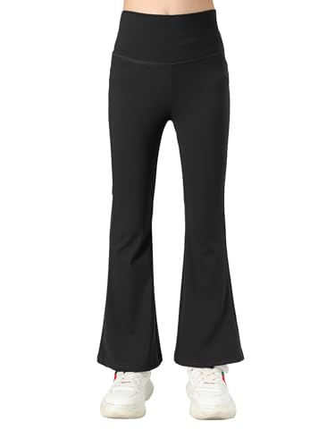 KISLOVE Mädchen Flared Legging Hohe Taille Strentchy Tanz Yoga Sport Leggings Lange Hosen Kinder Hosen Schwarz 7-8 Jahre von KISLOVE