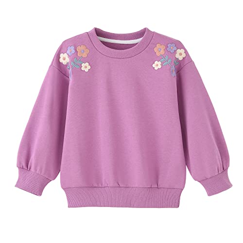 KISLOVE Mädchen-Pullover mit Stickerei und Blumenmuster, Langarm-Sweatshirt aus Baumwolle, Pullover mit Rundhalsausschnitt und Schmetterlingsmotiv, Kleidung für Kleinkinder Violett, 5 Jahre von KISLOVE