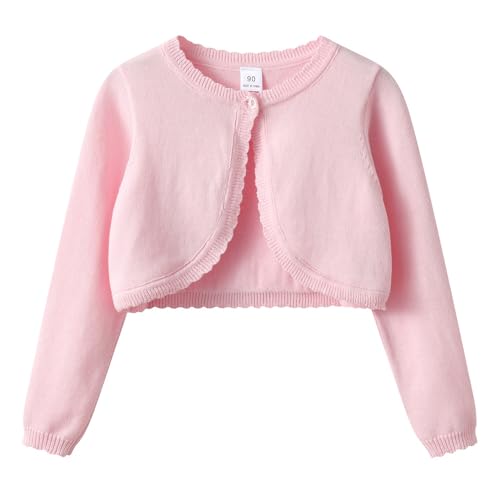 KISLOVE Mädchen Strickjacke Langarm Shrug Baumwolle EIN-Knopf Bolero Kinder Sweatshirt Hochzeit Kommunionkleid Taufekleid Mantel Strickwaren LichtRosa 10-11 Jahre von KISLOVE