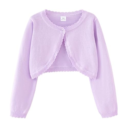 KISLOVE Mädchen Strickjacke Langarm Shrug Baumwolle EIN-Knopf Bolero Kinder Sweatshirt Hochzeit Kommunionkleid Taufekleid Mantel Strickwaren Lila 4-5 Jahre von KISLOVE