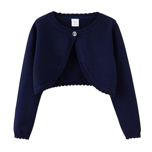 KISLOVE Mädchen Strickjacke Langarm Shrug Baumwolle EIN-Knopf Bolero Kinder Sweatshirt Hochzeit Kommunionkleid Taufekleid Mantel Strickwaren Marine 4-5 Jahre von KISLOVE