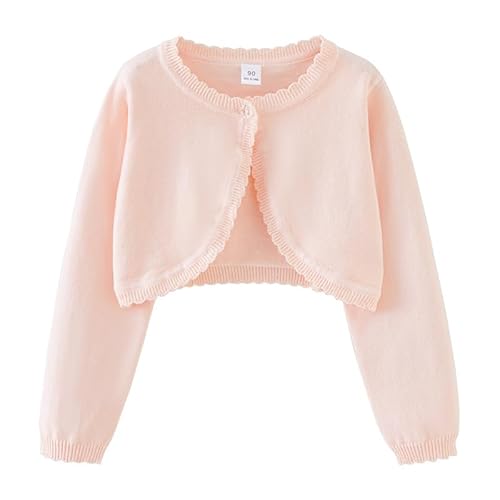 KISLOVE Mädchen Strickjacke Langarm Shrug Baumwolle EIN-Knopf Bolero Kinder Sweatshirt Hochzeit Kommunionkleid Taufekleid Mantel Strickwaren Rosa 4-5 Jahre von KISLOVE