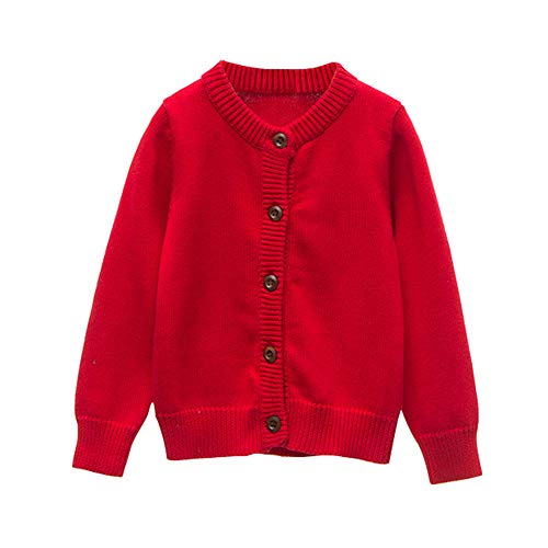 Kleinkind Mädchen Strickjacke Basic Pullover Uniform Schulkleidung für Jungen Alter 2-6 Jahre, rot, 4 Jahre von KISLOVE