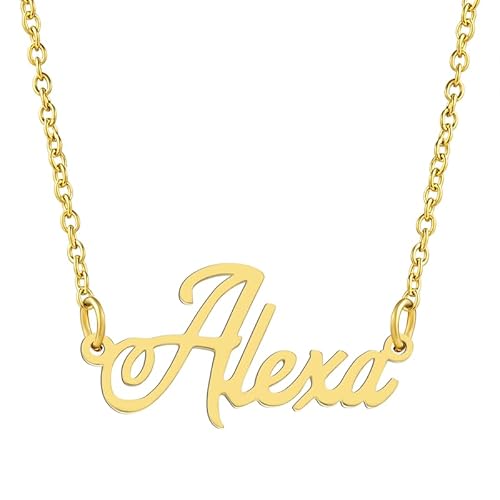 KISPER 18K Gold vergoldet Edelstahl personalisierte Name Anhänger Halskette, Alexa von KISPER
