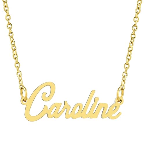KISPER 18K Gold vergoldet Edelstahl personalisierte Name Anhänger Halskette, Caroline von KISPER