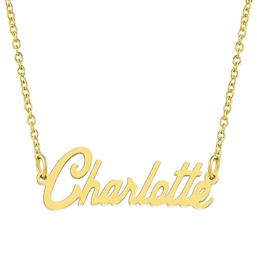 KISPER 18K Gold vergoldet Edelstahl personalisierte Name Anhänger Halskette, Charlotte KISPER 18K Gold vergoldet Edelstahl personalisierte Name Anhänger Halskette, Charlotte von KISPER