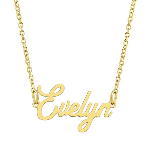 KISPER 18K Gold vergoldet Edelstahl personalisierte Name Anhänger Halskette, Evelyn von KISPER