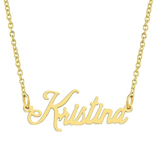 KISPER 18K Gold vergoldet Edelstahl personalisierte Name Anhänger Halskette, Kristina von KISPER