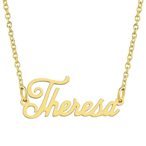 KISPER 18K Gold vergoldet Edelstahl personalisierte Name Anhänger Halskette, Theresa KISPER 18K Gold vergoldet Edelstahl personalisierte Name Anhänger Halskette, Theresa von KISPER