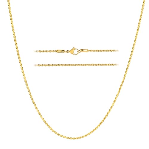 KISPER 18k Gold über Edelstahl 2mm dünne Hip Hop Seilkette Halskette, 20 Zoll KISPER 18k Gold über Edelstahl 2mm dünne Hip Hop Seilkette Halskette, 20 Zoll von KISPER