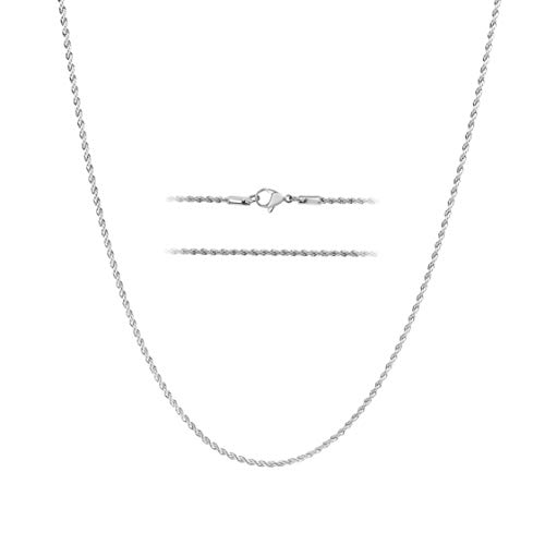 KISPER 24K Weißgold über Edelstahl Seilkette, 2mm, 18 Zoll von KISPER