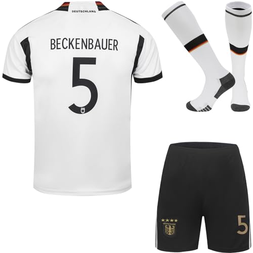 KISRAS Legende Beckenbauer #5 Heim Kinder Fußball Trikot & Shorts mit Socken Nostalgie Jugendgrößen (Weiß,24) von KISRAS