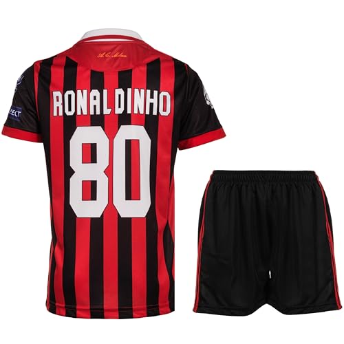 KISRAS Milan Ronaldinho Kinder Trikot #80 No Sonderdesign Limitierte Auflage Fußball Trikot Shorts Kinder und Jugend Größe(Heim,140) von KISRAS