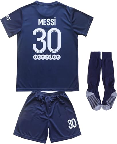 Messi #30 2022/2023 Heim Trikot Shorts und Socken Kinder und Jugend Größe (Navy,152) von KISRAS