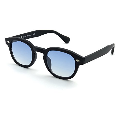 KISS® Sonnenbrille - MOSCOT Style Mod. DEPP ICONIC - Johnny Depp Mann Frau VINTAGE Unisex - SCHWARZ/Soft Blue von KISS