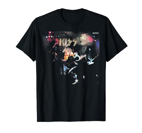 KISS - 1975 Lebendig! T-Shirt Damen Schwarz S Classic Rock Band T-Shirt Klassische Passform Halbarm Crew Neck von KISS
