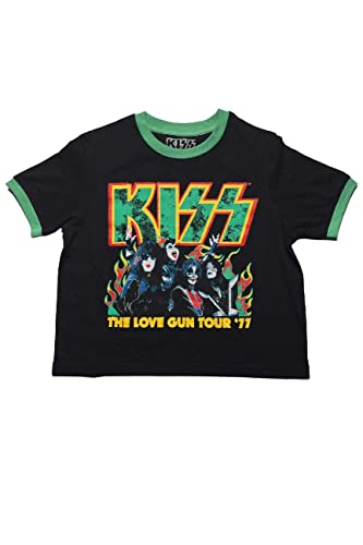 KISS Crop Top T Shirt St Paddys Band Logo Nue offiziell Damen Schwarz Ringer S von KISS