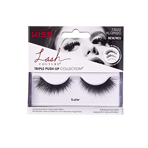 KISS Lash Couture Triple Push Up Collection 1 Paar falsche Wimpern Bustier 3D Volumen falsche Wimpern Tierversuche frei wiederverwendbar inkl. Wimpernkleber von Kiss