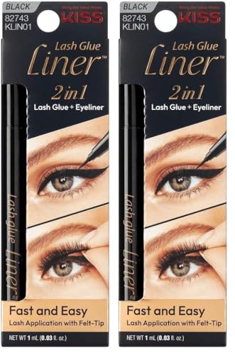 KISS Lash GLUEliner, Schwarz, 2-in-1 Wimpernkleber und Eyeliner mit Filzspitze, mattes Finish, kinderleichte Anwendung (Packung mit 2) von KISS