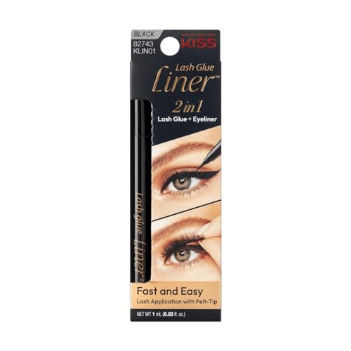 KISS Lash GLUEliner, Schwarz, 2-in-1 Wimpernkleber und Eyeliner mit Filzspitze, mattes Finish, kinderleichte Anwendung von KISS