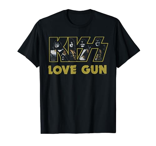KISS – Love Gun Logo T-Shirt Schwarz S Klassische Passform Crew Neck Halbarm Frauen Damen Unisex Kinder T-Shirt von KISS