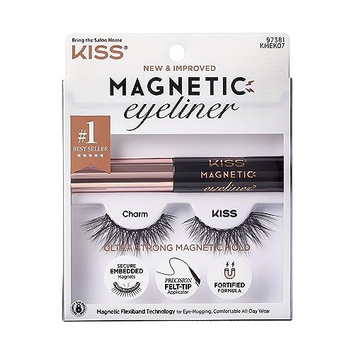 KISS Magnetic Lash Collection Eyeliner & Lash Set 1 Paar magnetische Wimpern und magnetischer Eyeliner, Charm, wiederverwendbare synthetische Wimpern mit 5 doppelt starken Magneten von KISS