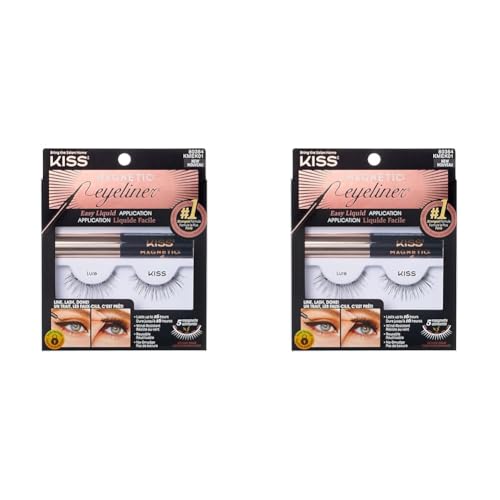 KISS Magnetic Lash Collection Eyeliner & Lash Set 1 Paar magnetische Wimpern und magnetischer Eyeliner, Lure, wiederverwendbare synthetische Wimpern mit 5 doppelt starken Magneten (Packung mit 2) von KISS