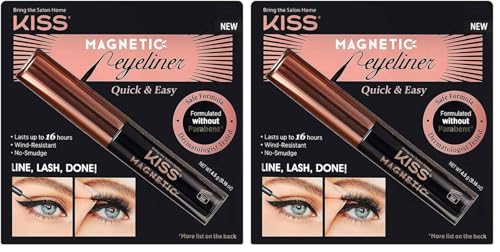 KISS Magnetic Lash Collection Magnetischer Eyeliner, Schwarz, wischfester, mit Biotin angereicherter magnetischer Eyeliner mit Präzisionsspitze (Packung mit 2) von KISS