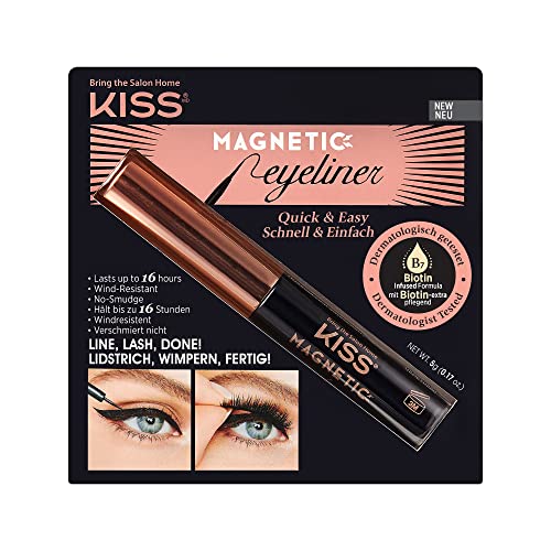 KISS Magnetic Lash Collection Magnetischer Eyeliner, Schwarz, wischfester, mit Biotin angereicherter magnetischer Eyeliner mit Präzisionsspitze von KISS