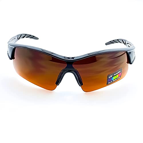 KISS Sonnenbrille BLUE BLOCKER RADFAHREN mod. RAPTOR - Bernsteinfarbene Linsen vs. Blaues Licht, Unisex-Sportler - SCHWARZ von KISS