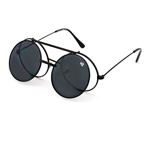 KISS Sonnenbrille MyRetro PREMIUM mod. PICCADILLY - Mann Frau FLIP-UP Runde Vintage STEAMPUNK - SCHWARZ/Schwarz von KISS