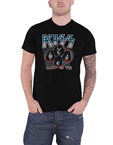 KISS T Shirt Alive In '77 Band Logo Nue offiziell Herren Schwarz M von KISS