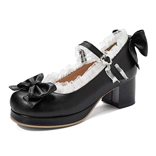KISSASA Mary Jane Damen Pumps mit Schleife, Schwarz - Schwarz - Größe: 37.5 EU von KISSASA