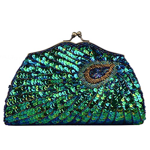 Damen Vintage Perlenpailletten Abendtaschen und Clutches Pfau Handtaschen von KISSCHIC