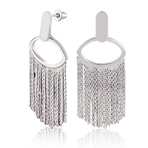 Silber 925 Lange Quasten Ohrringe Ohrstecker Damen, Hypoallergen Weiß Vergoldet Ohrstecker Silber Lange Ohrringe Quasten Ohrringe Hängende Ohrringe Schmuck Geschenk für Frauen Mädchen von KISSPAT