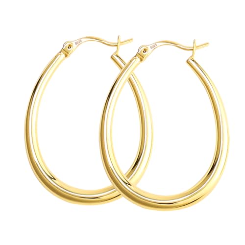 Große Oval Creolen für Damen, hypoallergen Hautverträgliche & Wasserfeste 925er Sterlingsilber leicht Gold Creolen Schmuck Geschenk für Frauen von KISSPAT