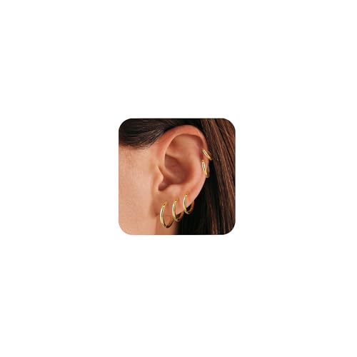 Gold Ohrringe für Damen, Kleine Creolen Set 5 Paar Ohrringe Set Hypoallergen Knorpel Kleine Huggie Creolen Gold Ohrring für Mehrere Piercings von KISSPAT