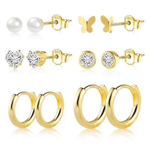 Gold Ohrringe Set für Damen, 6 Paare Kleine Ohrringe Ohrstecker Set Hypoallergen Herz Perle CZ Kleine Glitzer Ohrstecker Kleine Huggie Creolen Ohrringe Set Damen Mädchen für Mehrere Piercings Gold Ohrringe Set für Damen, 6 Paare Kleine Ohrringe Ohrstecker Set Hypoallergen Herz Perle CZ Kleine Glitzer Ohrstecker Kleine Huggie Creolen Ohrringe Set Damen Mädchen für Mehrere Piercings von KISSPAT