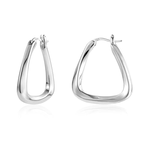 Silber 925 Kleine Creolen Ohrringe für Damen, Klobige Silber Gedrehte Ohrringe Große Dicke Silber Ohrringe Creolen Trendige Geometrische Creolen Ohrringe Quadratische Ohrringe Schmuck Geschenke von KISSPAT