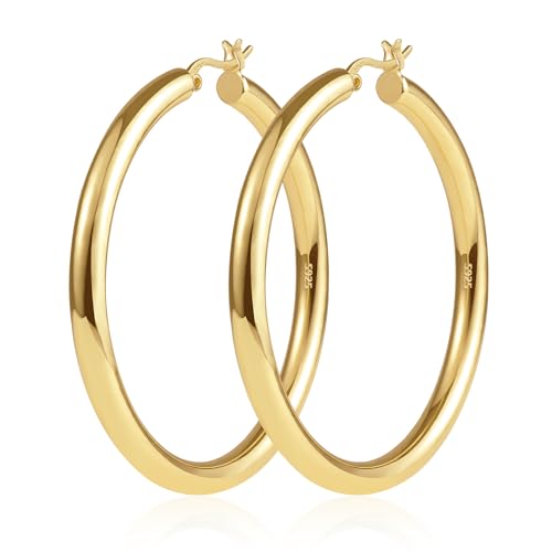 Große Gold Creolen für Damen, Hypoallergen Silber 925 Leichte Hohlrohr Creolen Schmuck Geschenk für Frauen 5,1 cm von KISSPAT