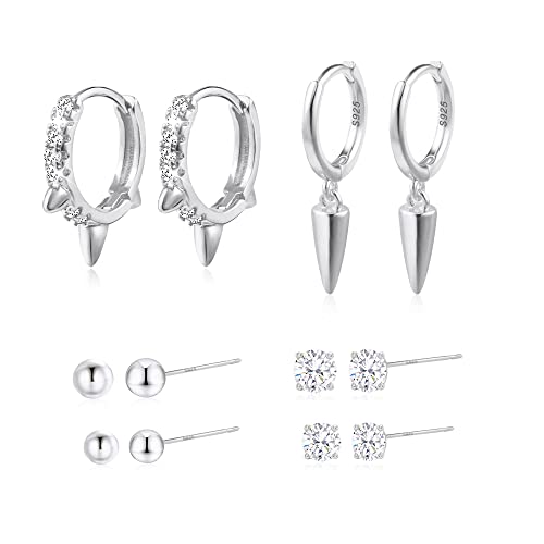 KISSPAT Silber Ohrstecker Set für Damen, Mehrere Piercings Kleine Kugelohrstecker für Mädchen, kleine Creolen für Damen 925 Silber Post Huggie Creolen Set von KISSPAT