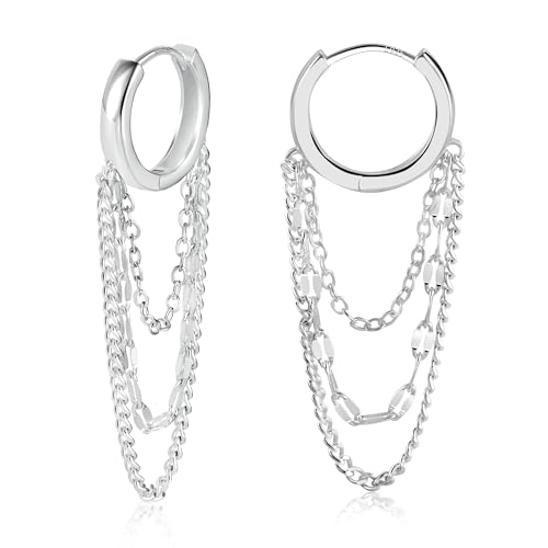 Kleine Huggie-Creolen aus Sterlingsilber für Damen, Tropfen-Ohrhänger mit Quastenkette, schicker S925-Hypoallergen-Schmuck, Geschenk von KISSPAT