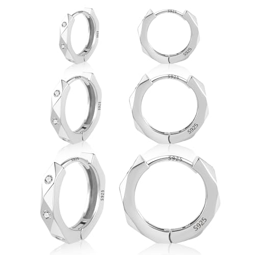 Silber 925 kleine Creolen Ohrringe Set für Damen, 3 Paar Huggie Sleeping kleine Ohrringe Set Cartilage Kleines Creolen Set aus Silber Zirkonia Ohrringe set für mehrere Piercings von KISSPAT