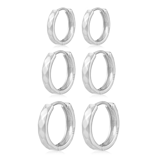 Kleine Silber 925 Ohrringe Creolen Set für Damen, 3 Paar Hypoallergen S925 Sterlingsilber Ohrringe Huggie-Creolen Ohrringe Schmuck Geschenk Kleine Creolen Set für Mädchen von KISSPAT