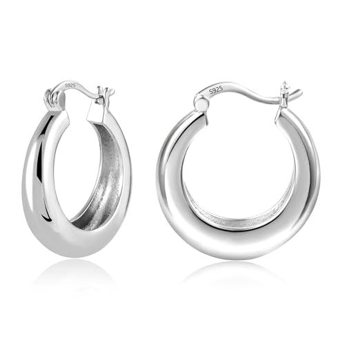 Silber 925 Kleine Creolen Ohrringe für Damen, Hypoallergen Dicke Creolen Ohrringe Trendige Leichte Klobige Ohrringe Huggie Kleine Creolen Ohrringe Breite für Schmuck Geschenk von KISSPAT