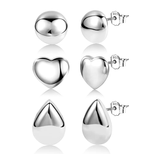 Silber 925 Ohrringe Kleine Ohrstecker Set für Damen, Große Klobige Ohrstecker Sterling Silber Ohrringe 3 Paar Statement Ohrringe Dicke Kuppel Herz Ohrstecker Kleine Wassertropfen für Jeden Tag Silber 925 Ohrringe Kleine Ohrstecker Set für Damen, Große Klobige Ohrstecker Sterling Silber Ohrringe 3 Paar Statement Ohrringe Dicke Kuppel Herz Ohrstecker Kleine Wassertropfen für Jeden Tag von KISSPAT